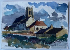 Kirche in Hauteville Französisches Dorf Aquarell von Pierre Neveu