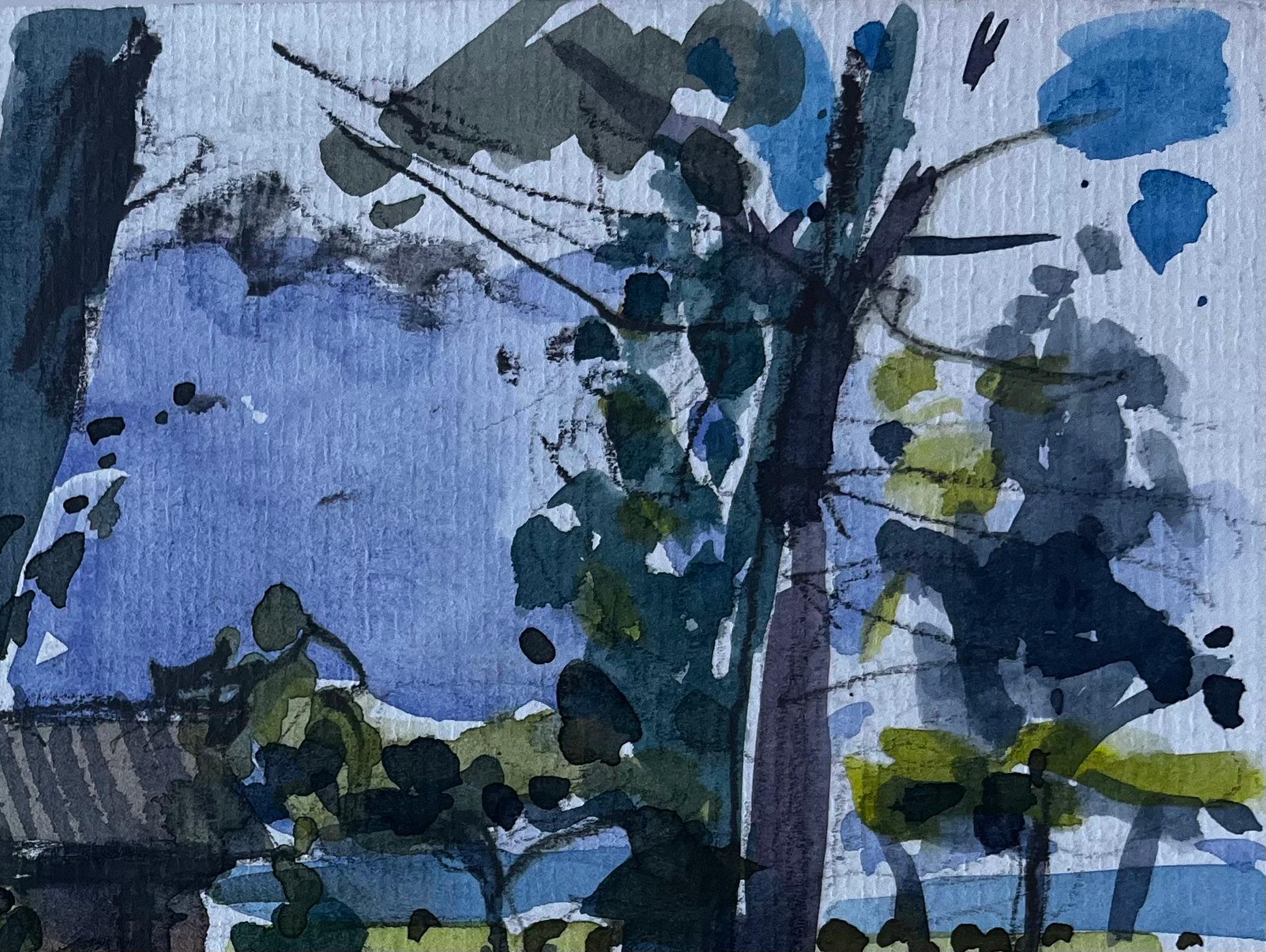 Vista del bosque con casa de campo Francia Paisaje de mediados de siglo Acuarela - Painting Posimpresionista de Pierre Neveu