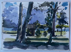 Woodland View with Cottage France Mid Century Landscape Watercolour