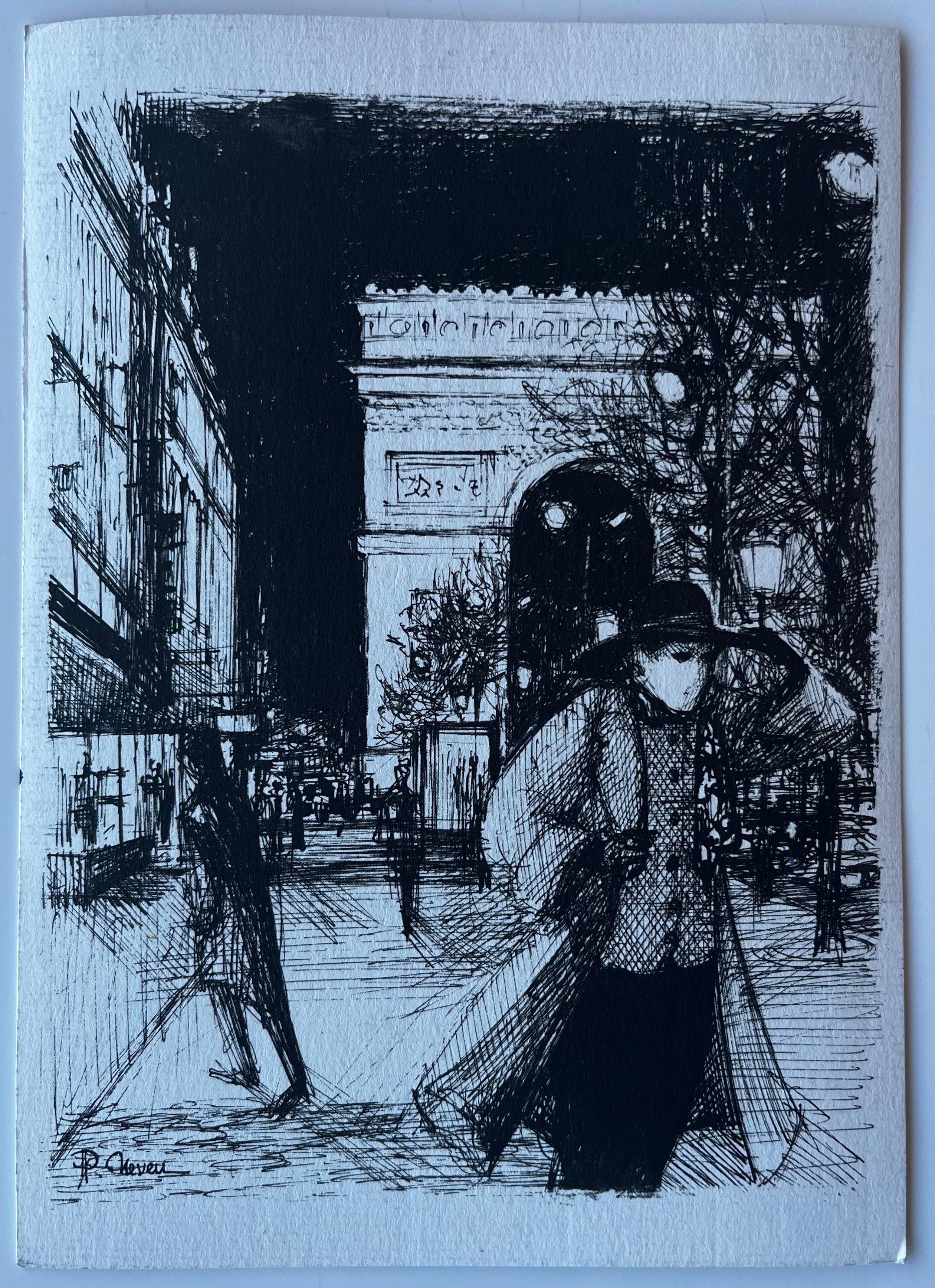 Scena di mercato francese con bancarelle di frutta Acquerello di Pierre Neveu della metà del secolo scorso in vendita 7