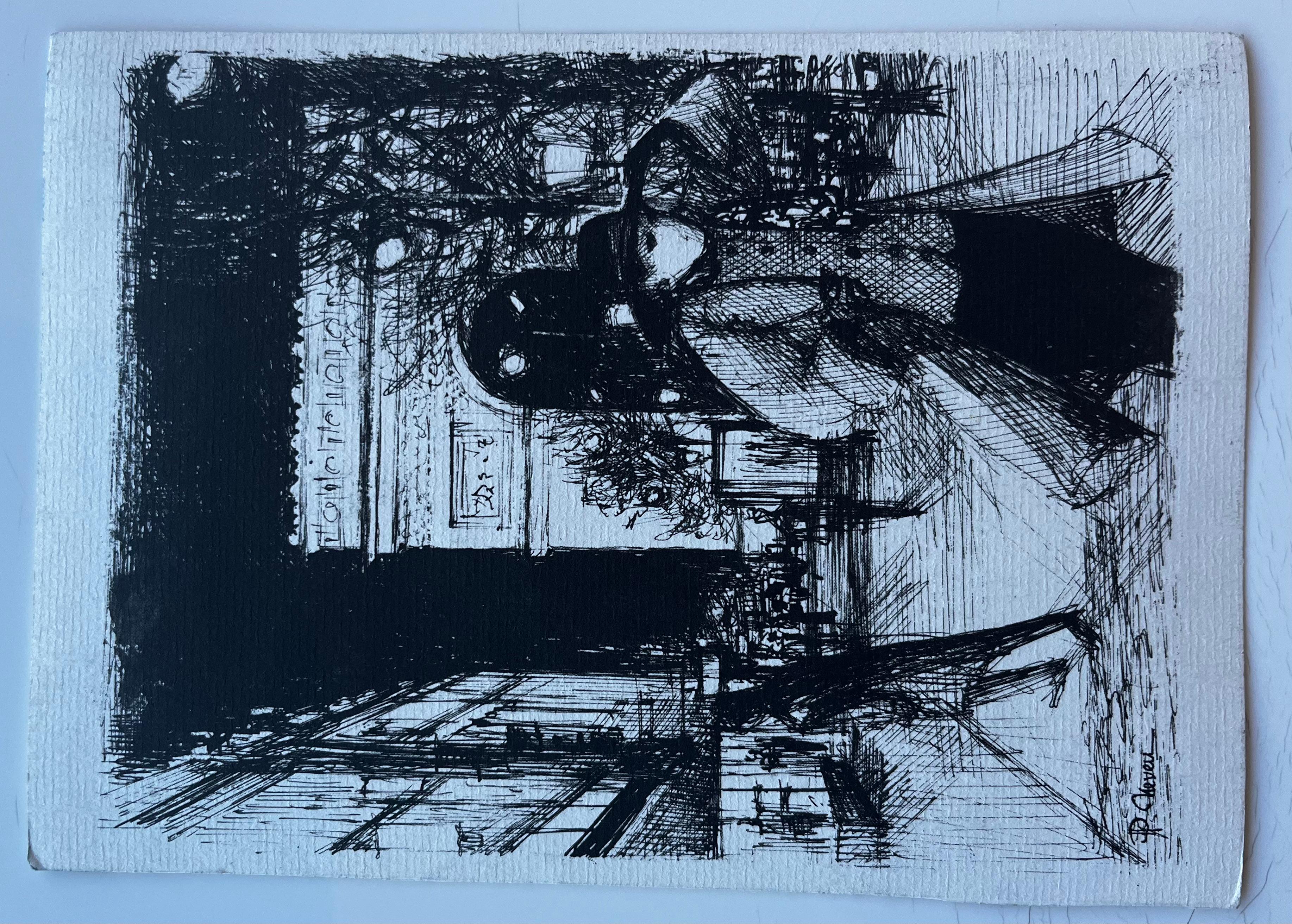 Vista de la colina francesa de Forcalquier Paisaje en acuarela de mediados de siglo en venta 3