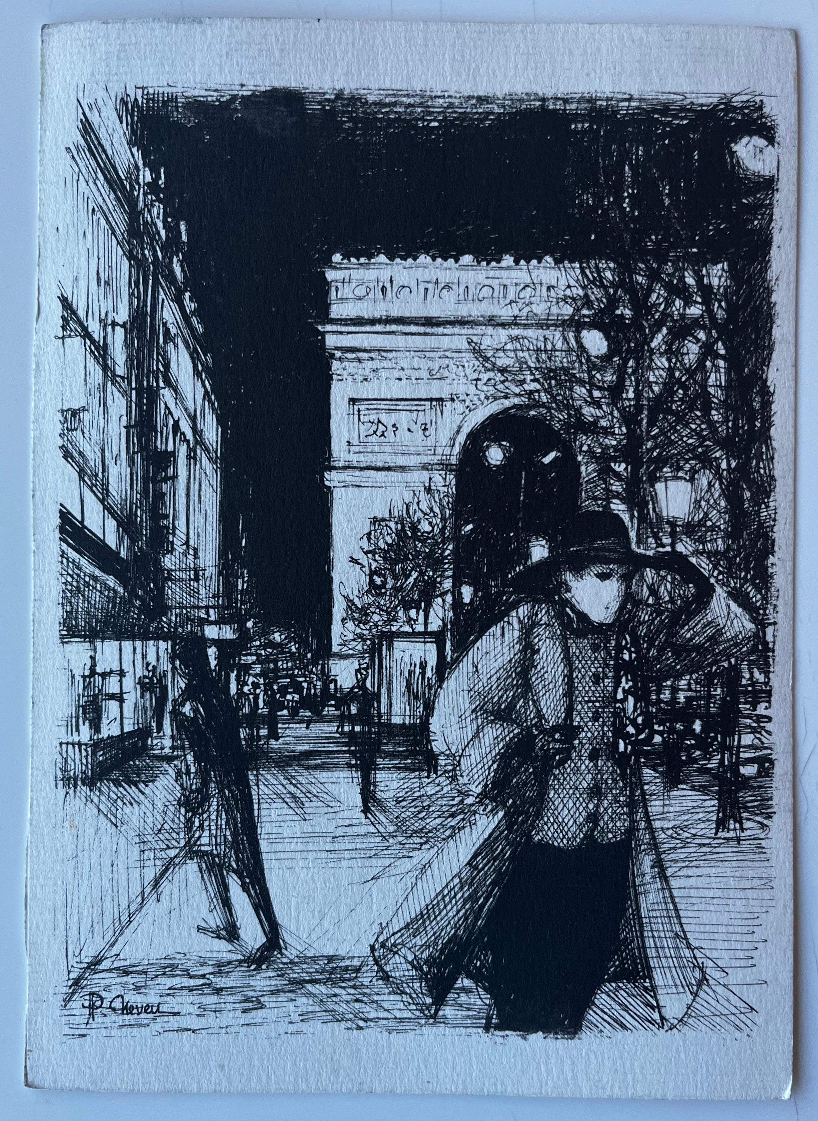 Strada di un villaggio francese con ombre di alberi Acquerello di metà secolo di Pierre Neveu in vendita 7