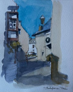Rochefort en Terre Brittany Village Street Mid Century Watercolour by Neveu