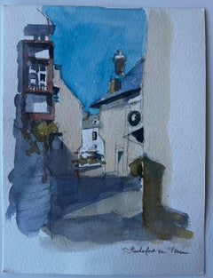 Rochefort en Terre Brittany Village Street Mid Century Watercolour by Neveu