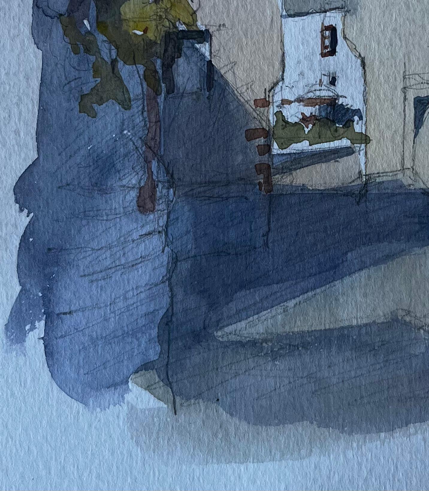 Rochefort en Terre Calle del pueblo de Bretaña Acuarela de mediados de siglo de Neveu en venta 1