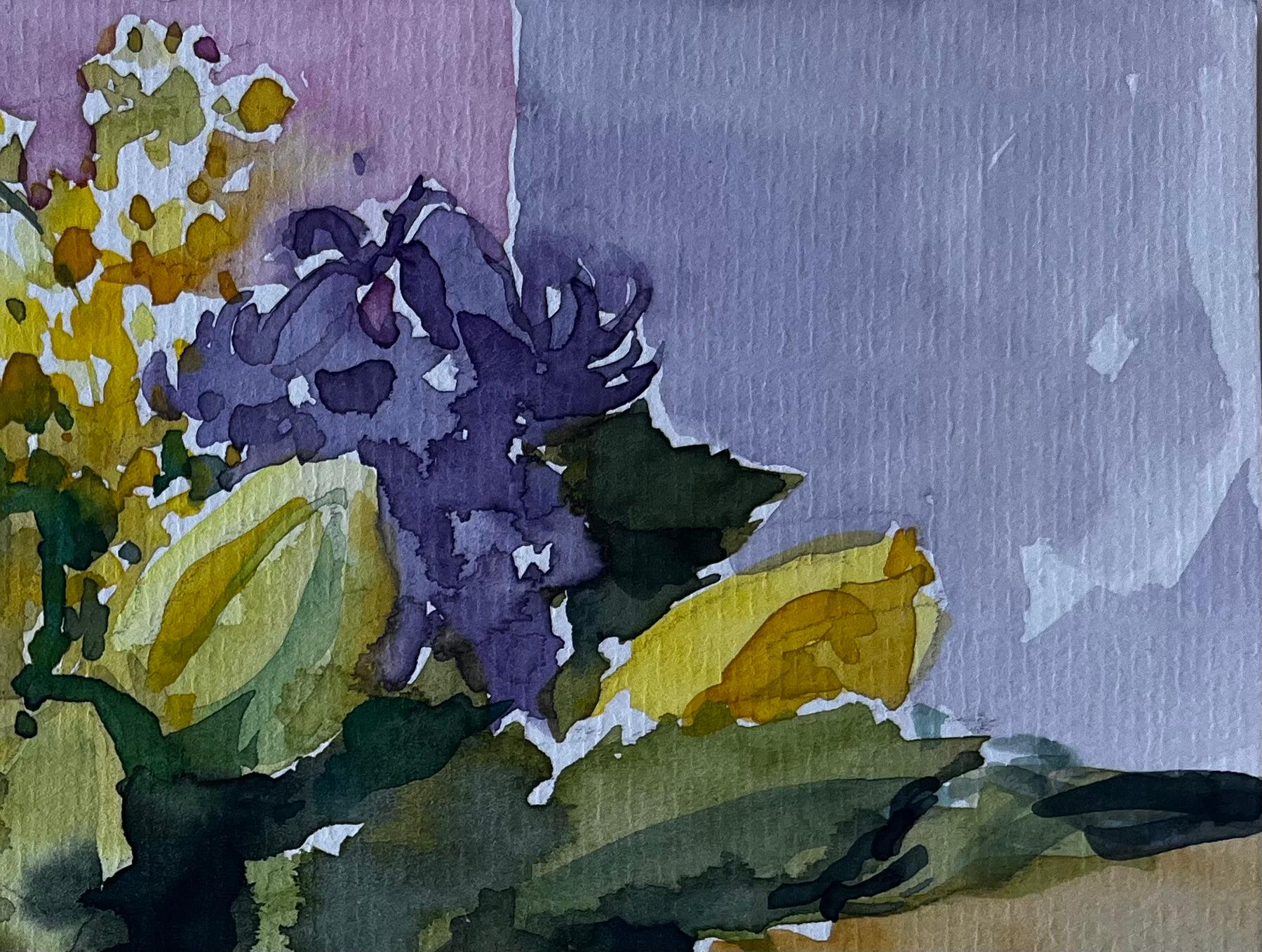 Natura morta di girasoli e mimose Acquerello di Pierre Neveu del metà del secolo scorso in vendita 5