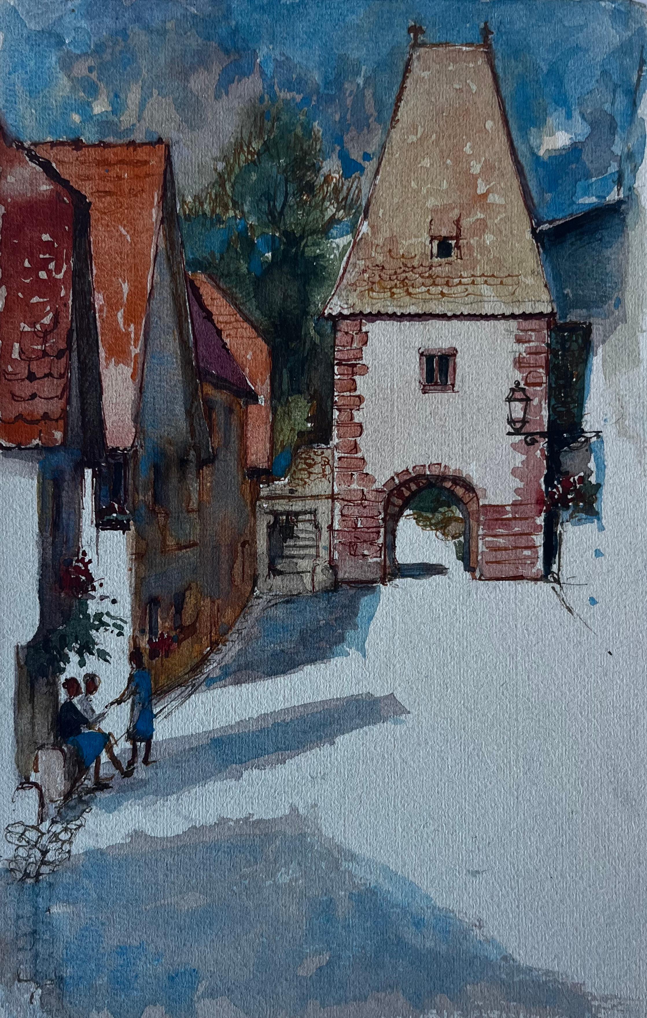 Titolo: Scena di porta di un villaggio francese con figure Acquerello di Pierre Neveu, metà del secolo scorso
Artista: Pierre Neveu (francese, nato nel 1929)
Medium: Acquerello su cartoncino senza cornice
Dimensioni (H. x L): 8,75 x 5,75