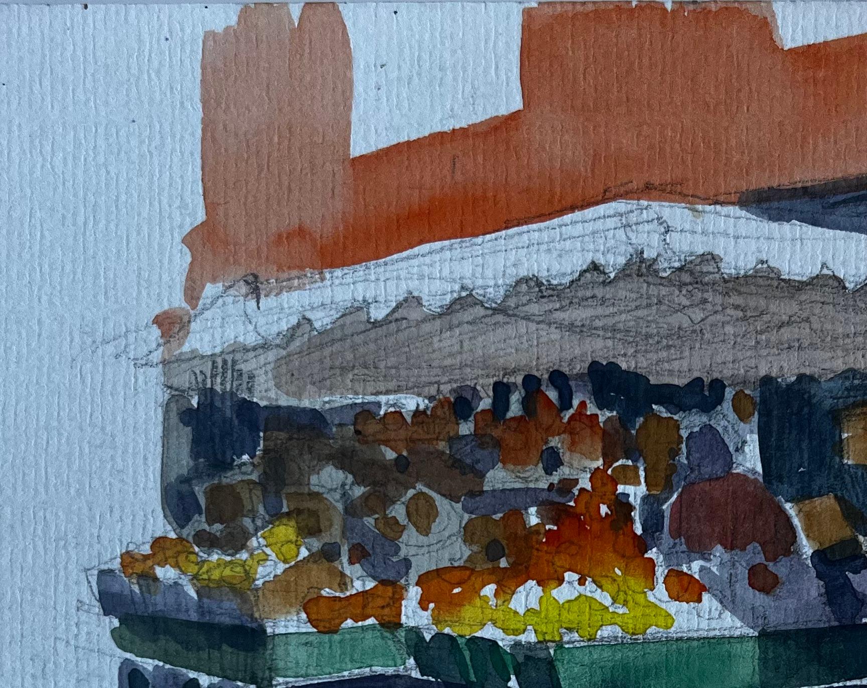 Menton Côte d'Azur Scène de marché Aquarelle du milieu du siècle par Pierre Neveu en vente 3