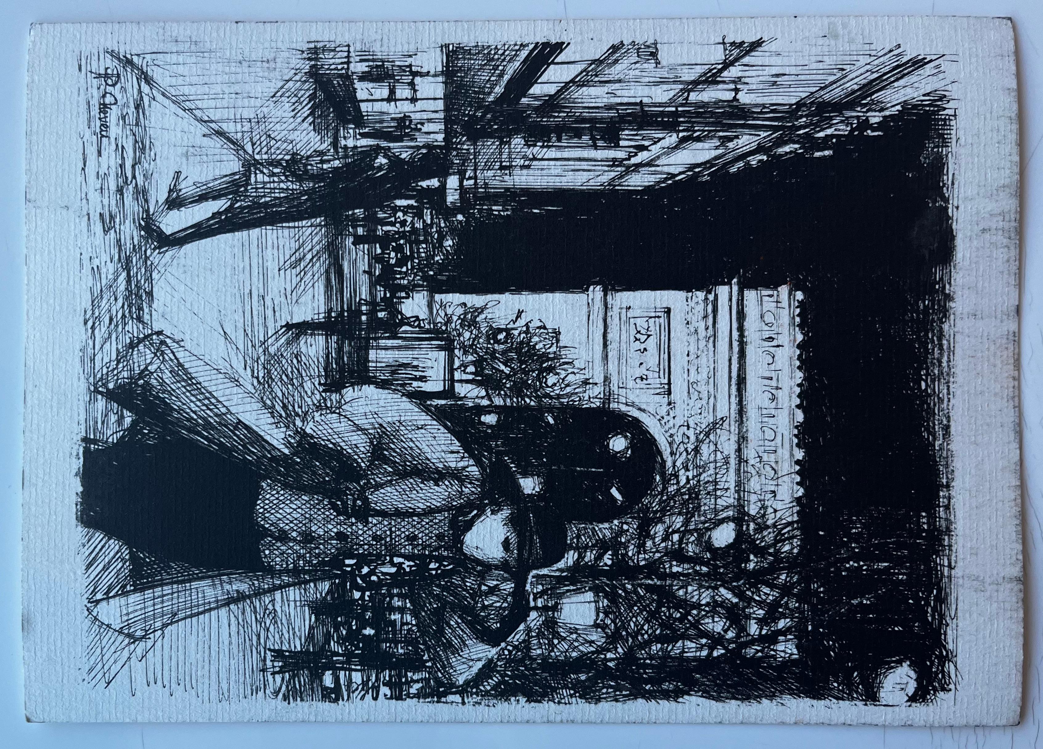 Menton Côte d'Azur Scène de marché Aquarelle du milieu du siècle par Pierre Neveu en vente 7