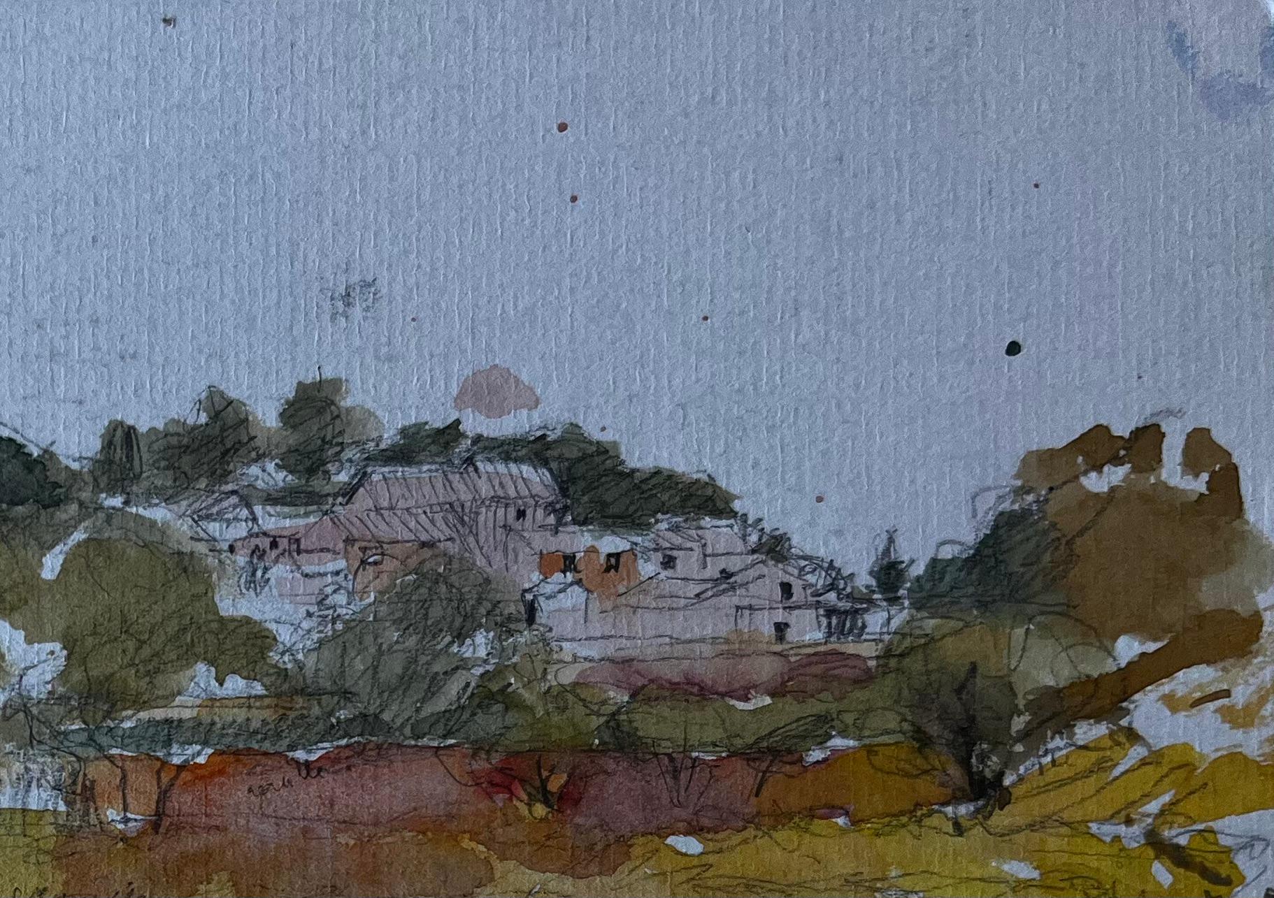 Paisaje campestre francés Acuarela de mediados de siglo de Pierre Neveu en venta 2