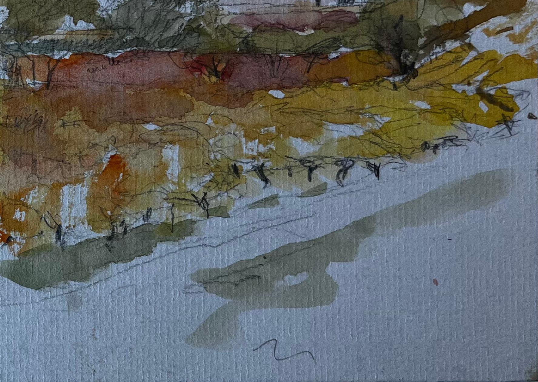 Paisaje campestre francés Acuarela de mediados de siglo de Pierre Neveu en venta 3