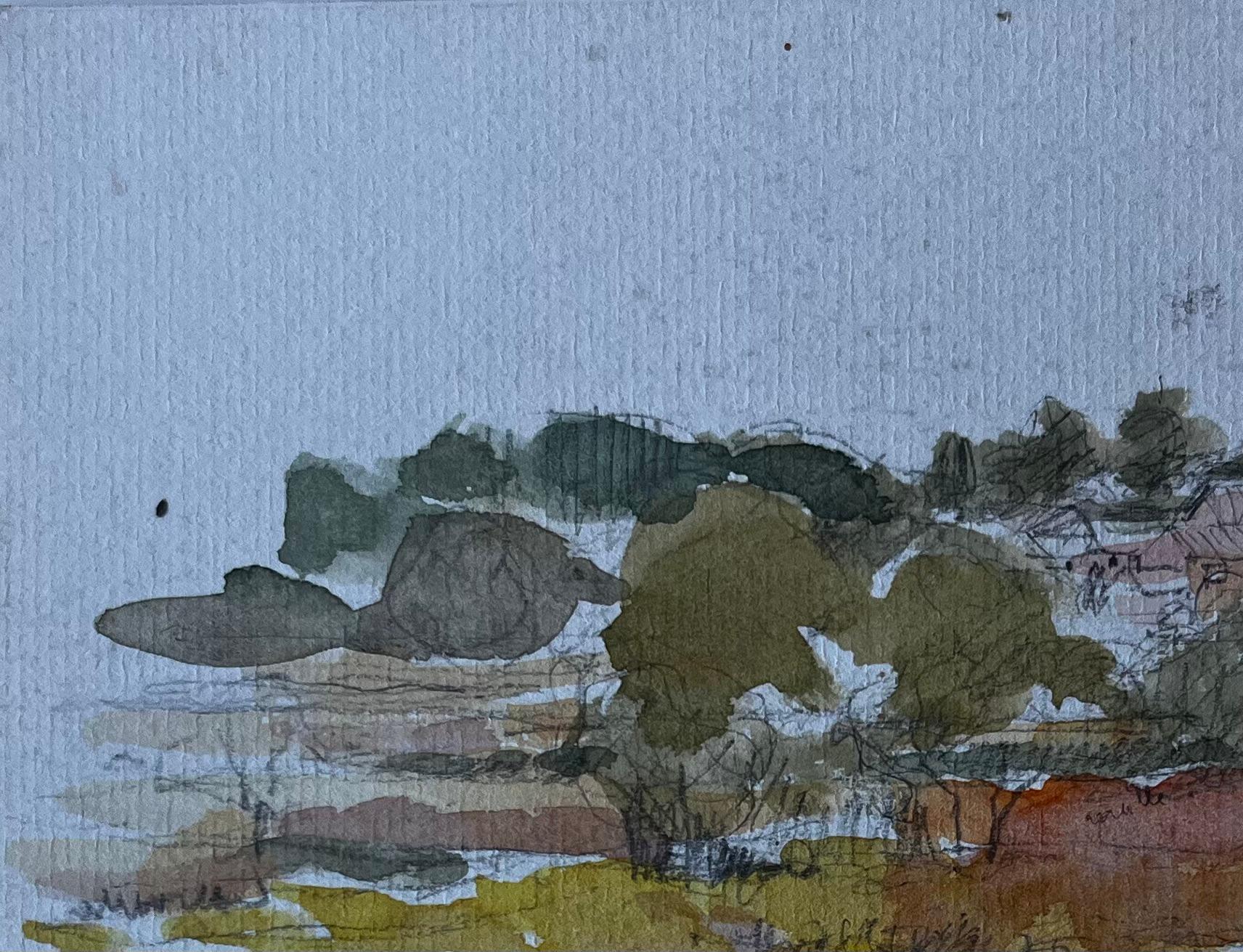 Paisaje campestre francés Acuarela de mediados de siglo de Pierre Neveu en venta 4