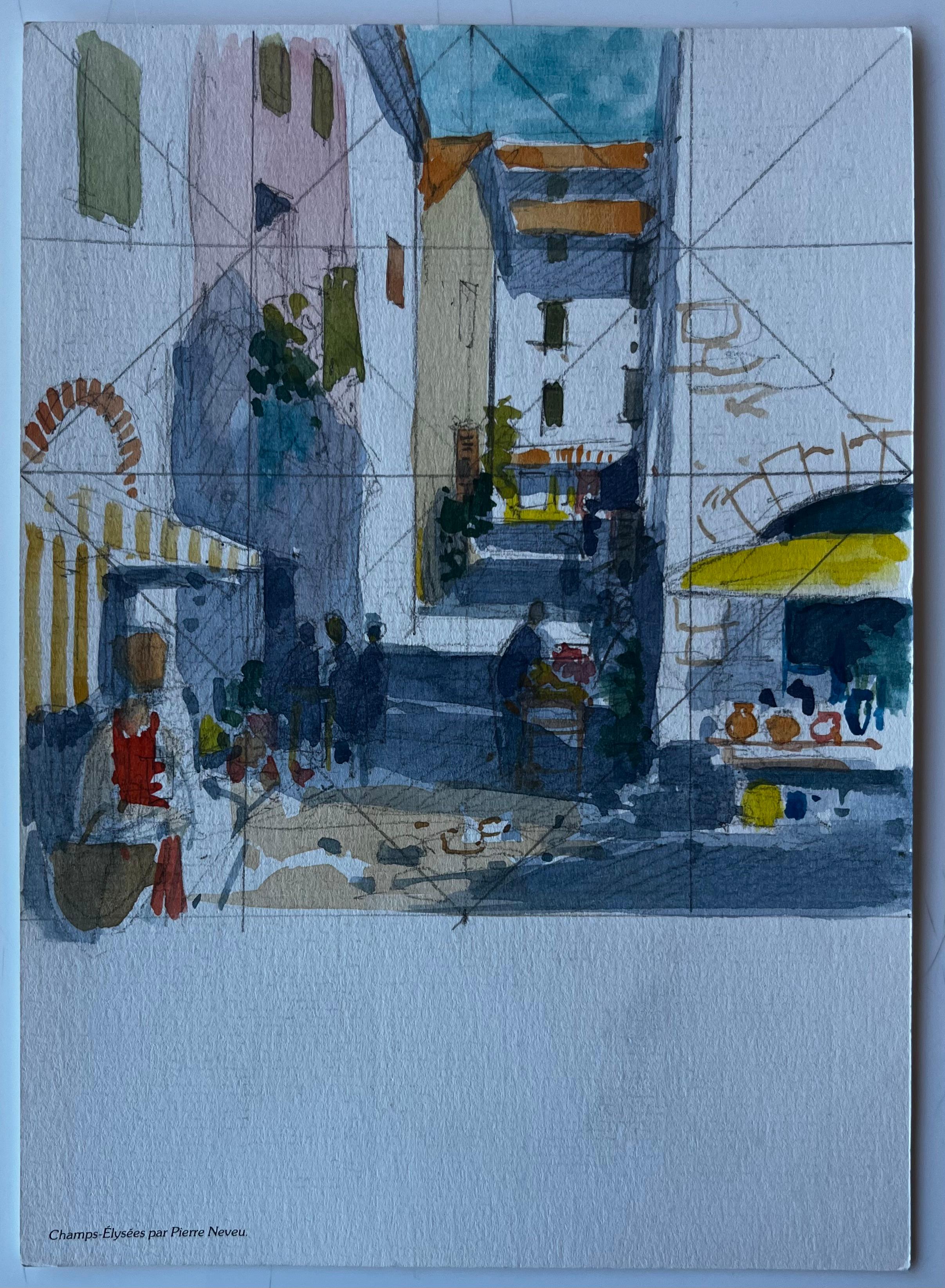 Studio del mercato di strada del Mediterraneo Acquerello di metà secolo di Pierre Neveu in vendita 1