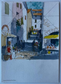 Studio del mercato di strada del Mediterraneo Acquerello di metà secolo di Pierre Neveu