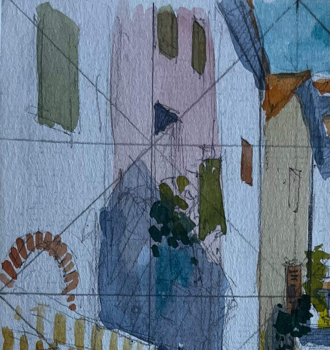 Studio del mercato di strada del Mediterraneo Acquerello di metà secolo di Pierre Neveu in vendita 2