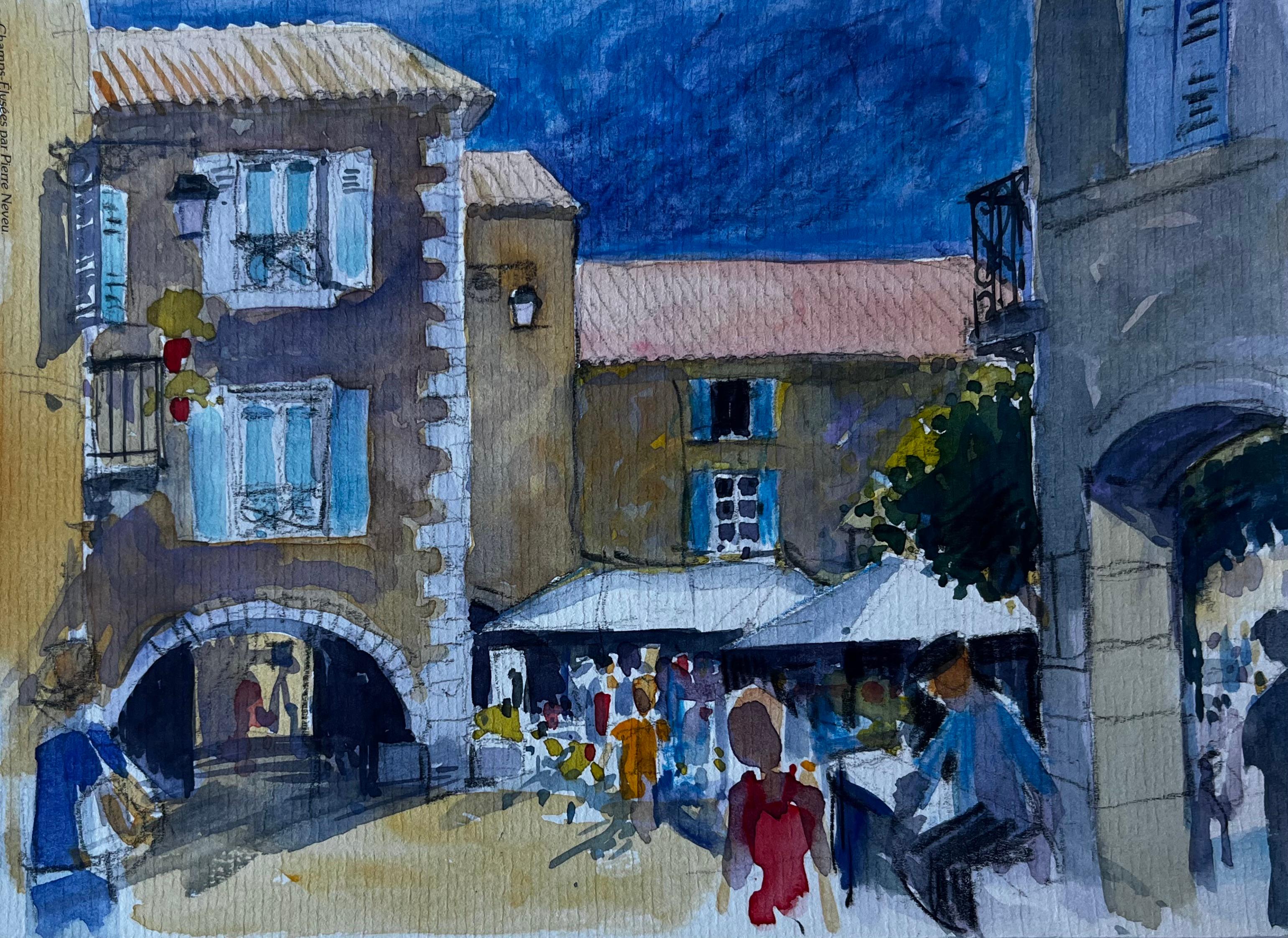 Titolo: Piazza del villaggio francese con persiane blu Acquerello di metà secolo di Pierre Neveu
Artista: Pierre Neveu (francese, nato nel 1929)
Medium: Acquerello su carta d
artista, senza cornice
Dimensioni (H. x L): 6 x 8,5 pollici
Condizioni: