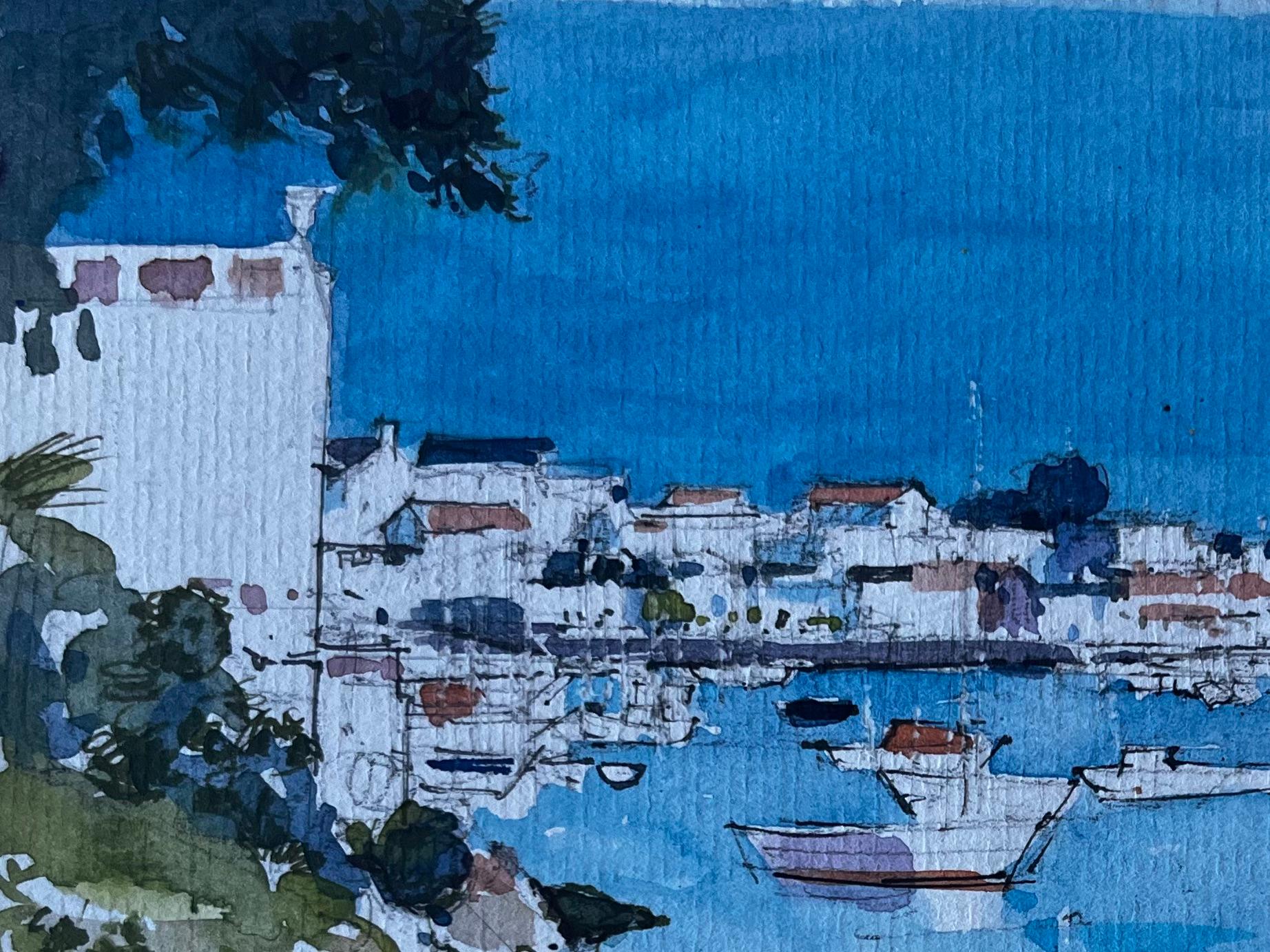 Hafen von La Trinité sur Mer Bretagne Französisch Küsten Aquarell (Post-Impressionismus), Art, von Pierre Neveu