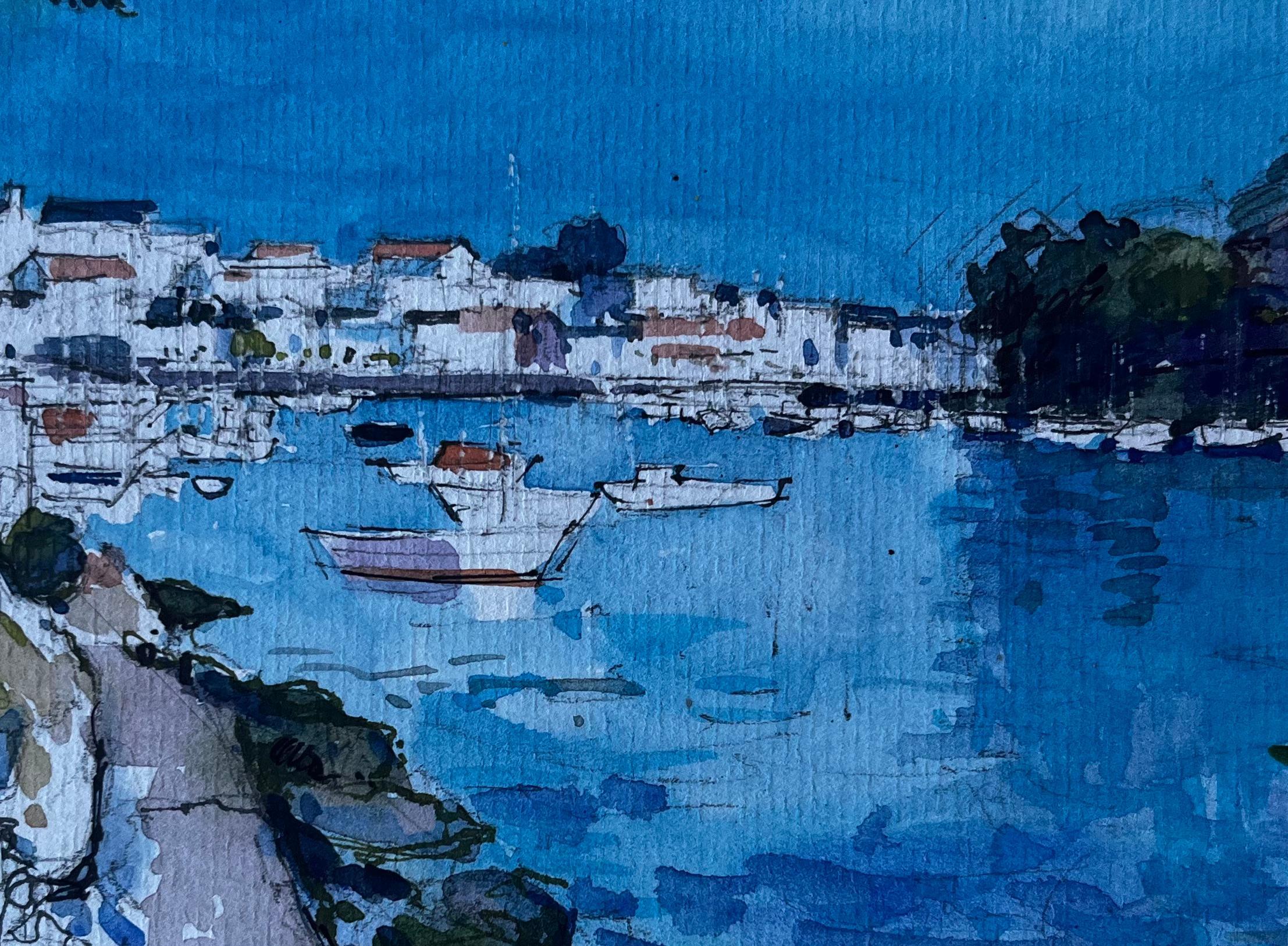 Hafen von La Trinité sur Mer Bretagne Französisch Küsten Aquarell im Angebot 2