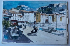 Harbour Promenade at Cassis South of France French Watercolour by Pierre Neveu