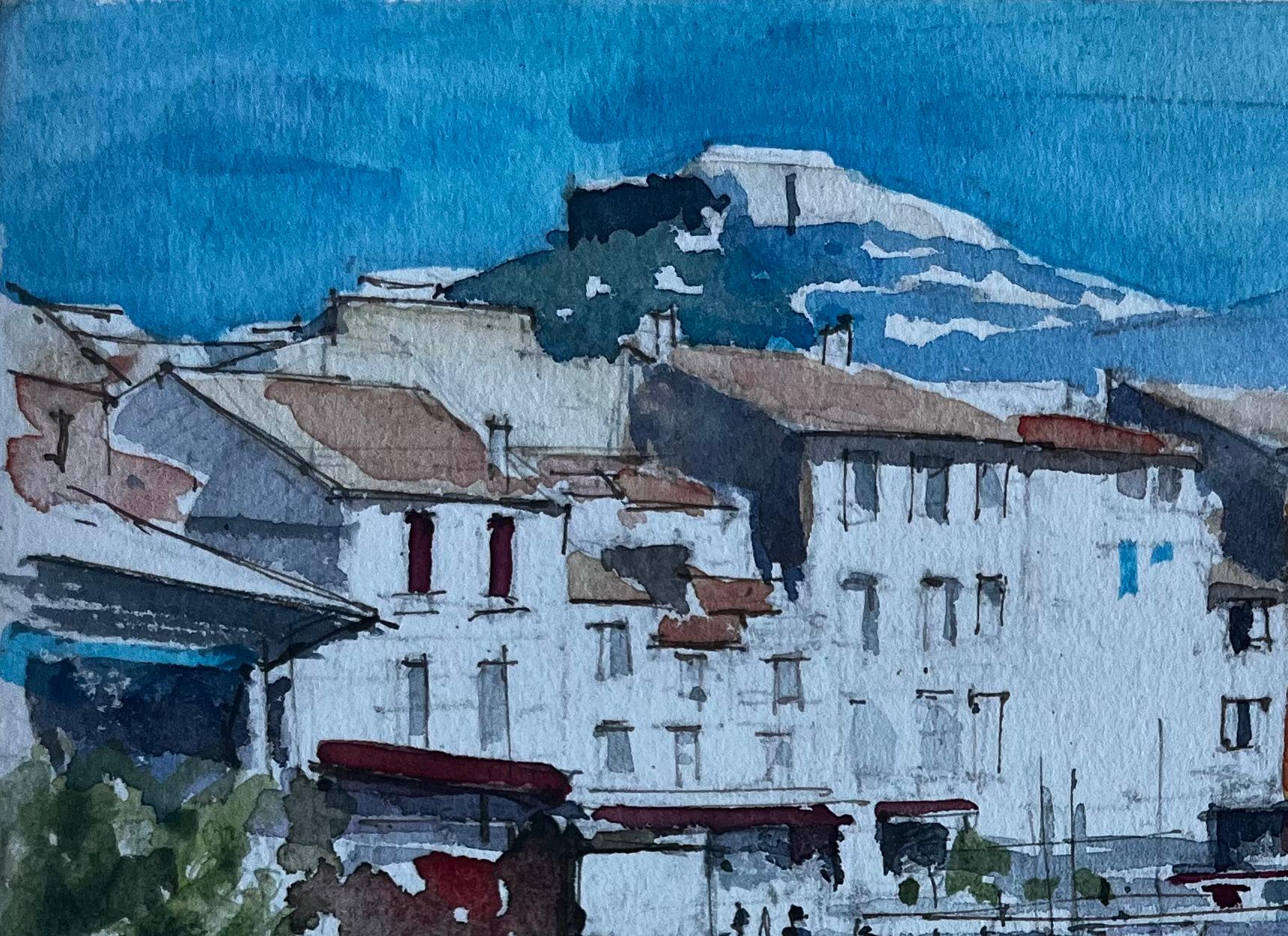 Passeggiata sul porto di Cassis nel sud della Francia Acquerello francese di Pierre Neveu in vendita 4