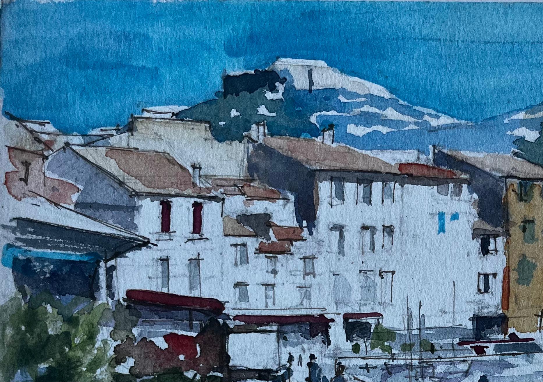 Passeggiata sul porto di Cassis nel sud della Francia Acquerello francese di Pierre Neveu in vendita 2