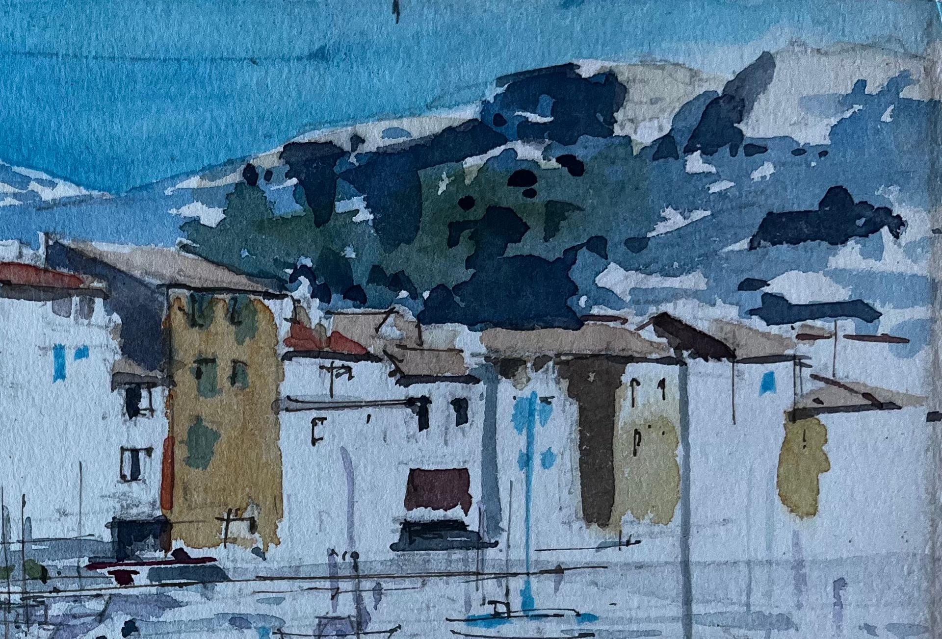 Passeggiata sul porto di Cassis nel sud della Francia Acquerello francese di Pierre Neveu in vendita 3