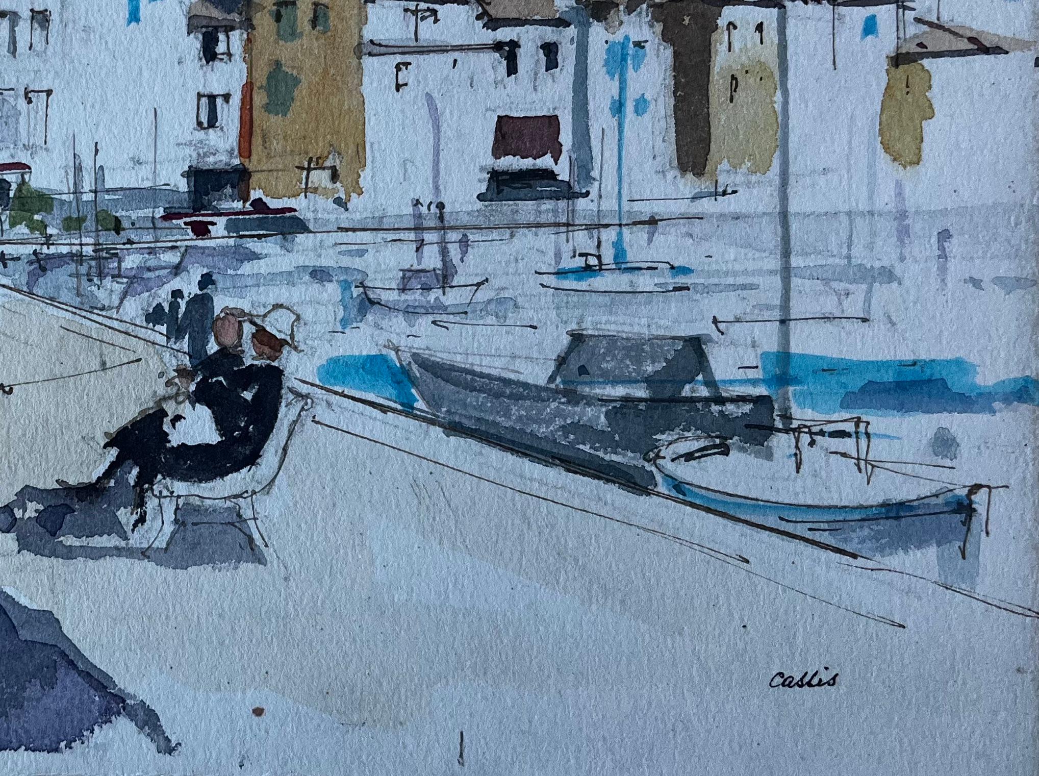 Passeggiata sul porto di Cassis nel sud della Francia Acquerello francese di Pierre Neveu in vendita 5
