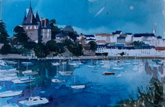 Castello e porto di Pornic Bretagna Acquerello costiero francese