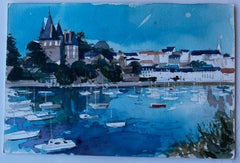 Château and Harbour at Pornic Brittany French Coastal Watercolour