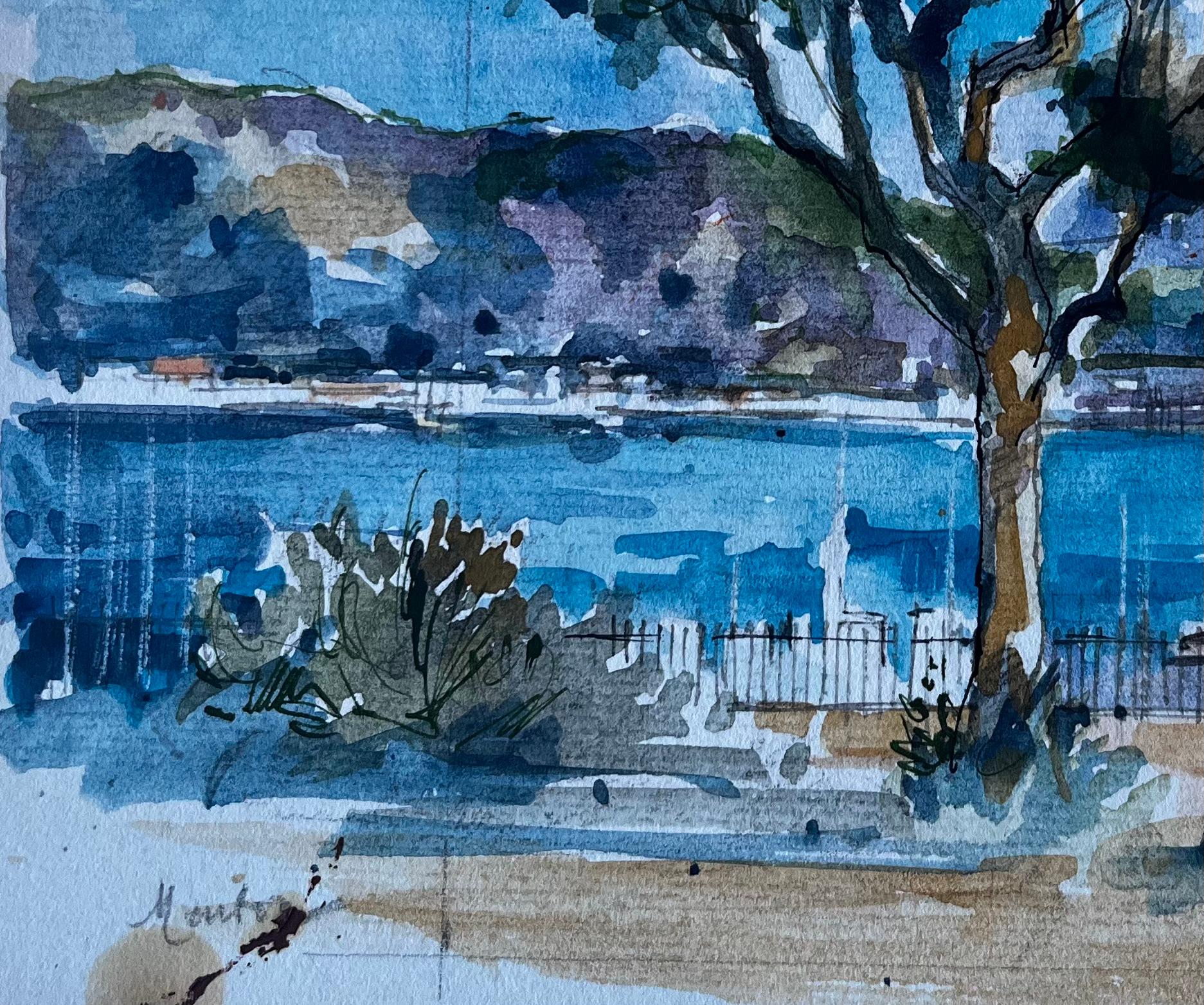 Leuchtturm in Menton Französische Riviera Mittelmeer Aquarell von Pierre Neveu im Angebot 4