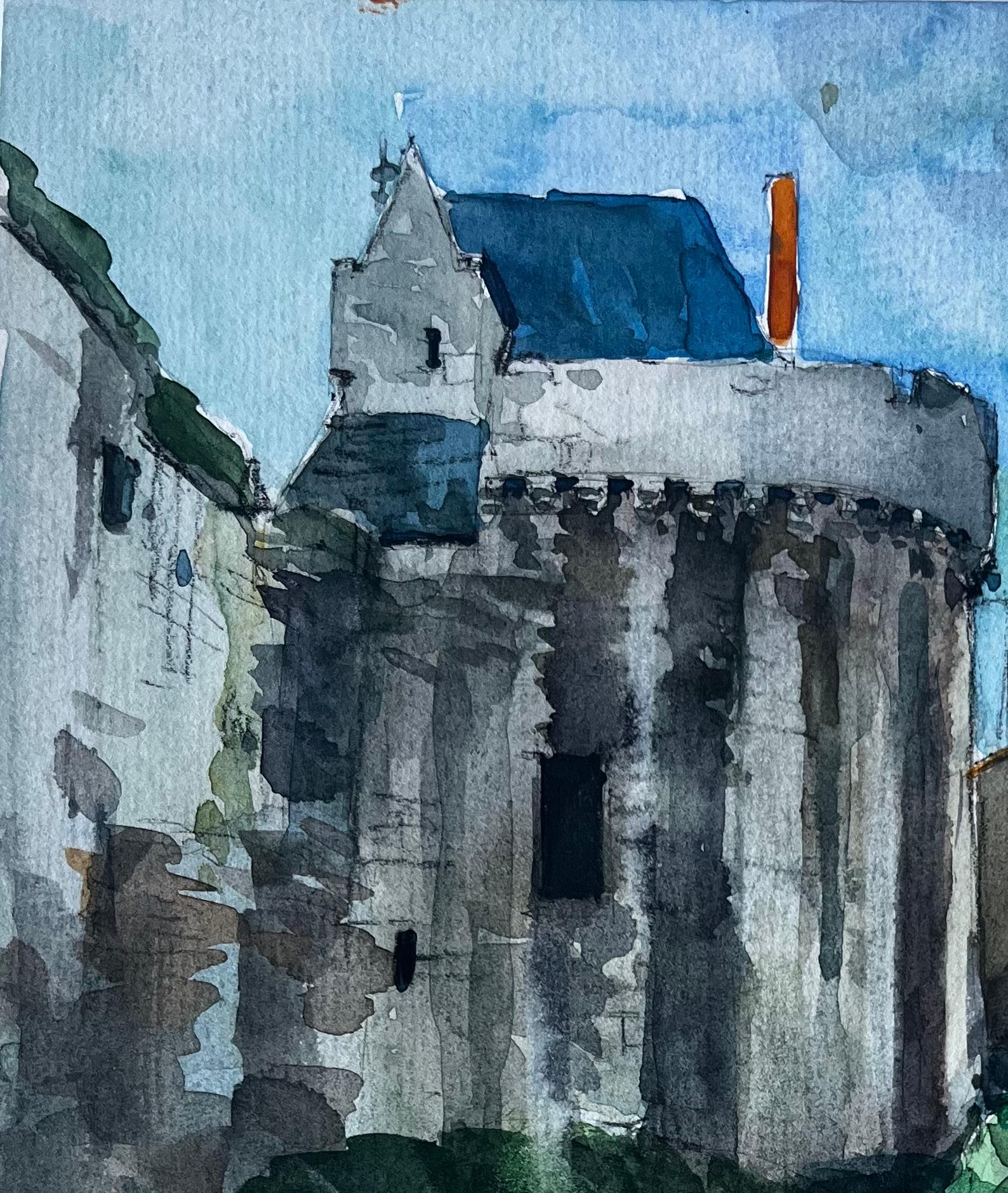 Château Turm und Gärten in Vannes Bretagne Französisch Aquarell von Pierre Neveu im Angebot 2