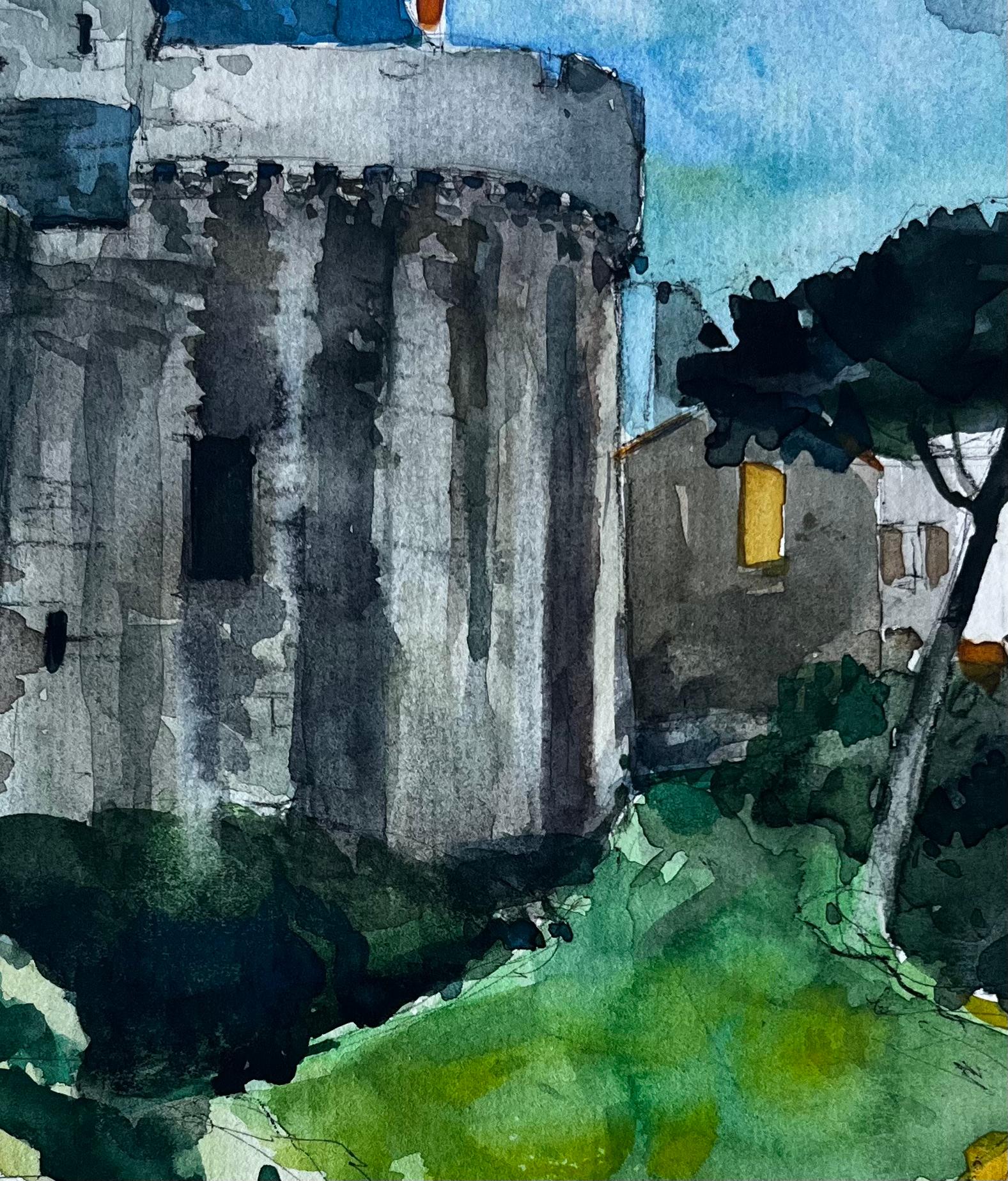 Château Turm und Gärten in Vannes Bretagne Französisch Aquarell von Pierre Neveu im Angebot 6