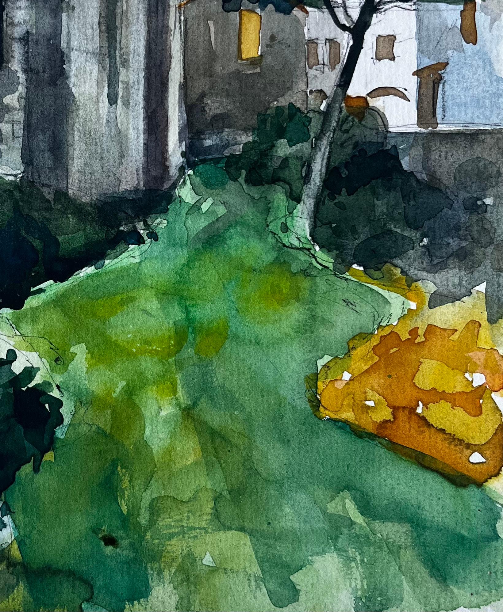 Château Turm und Gärten in Vannes Bretagne Französisch Aquarell von Pierre Neveu im Angebot 4