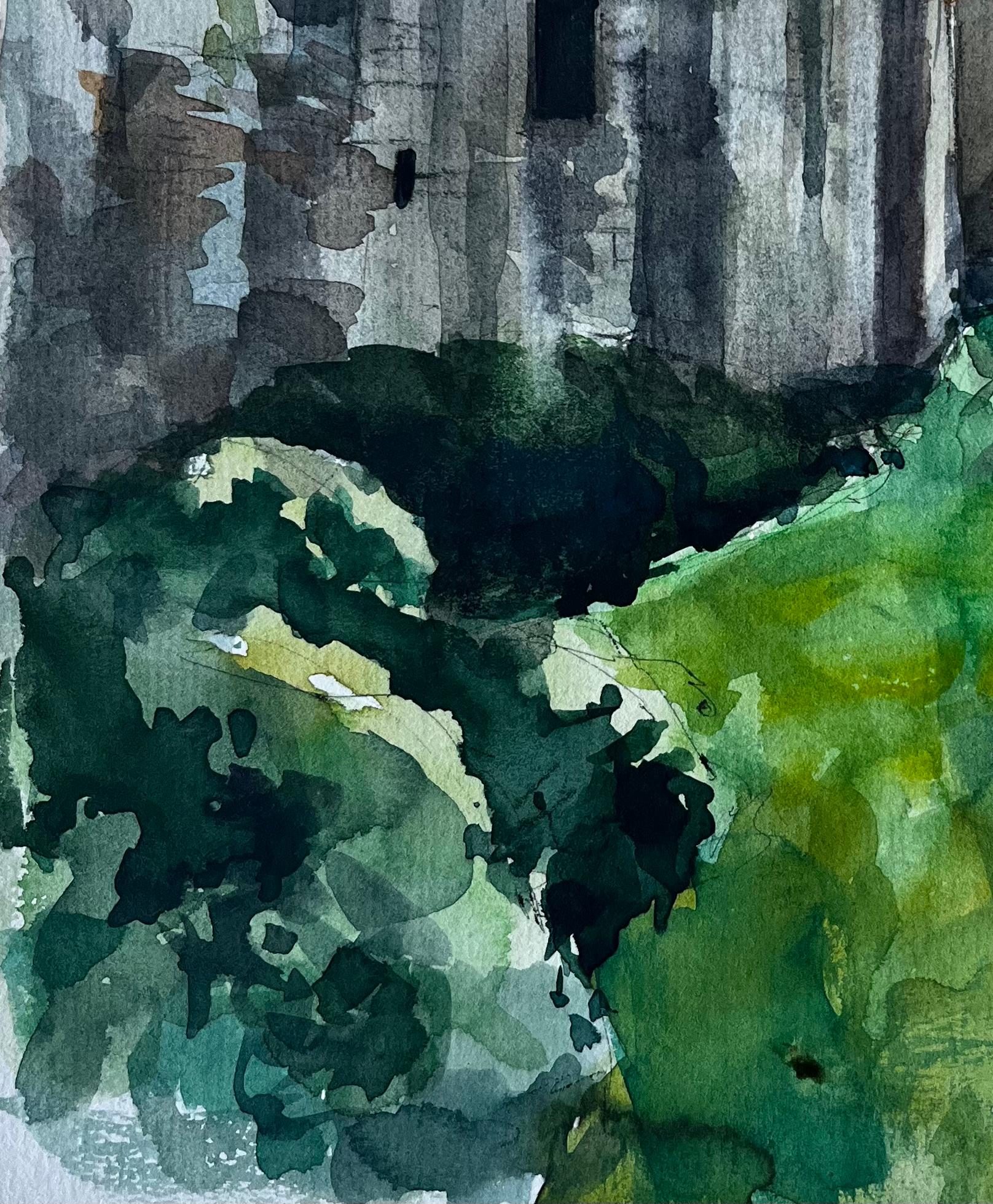 Château Turm und Gärten in Vannes Bretagne Französisch Aquarell von Pierre Neveu im Angebot 5