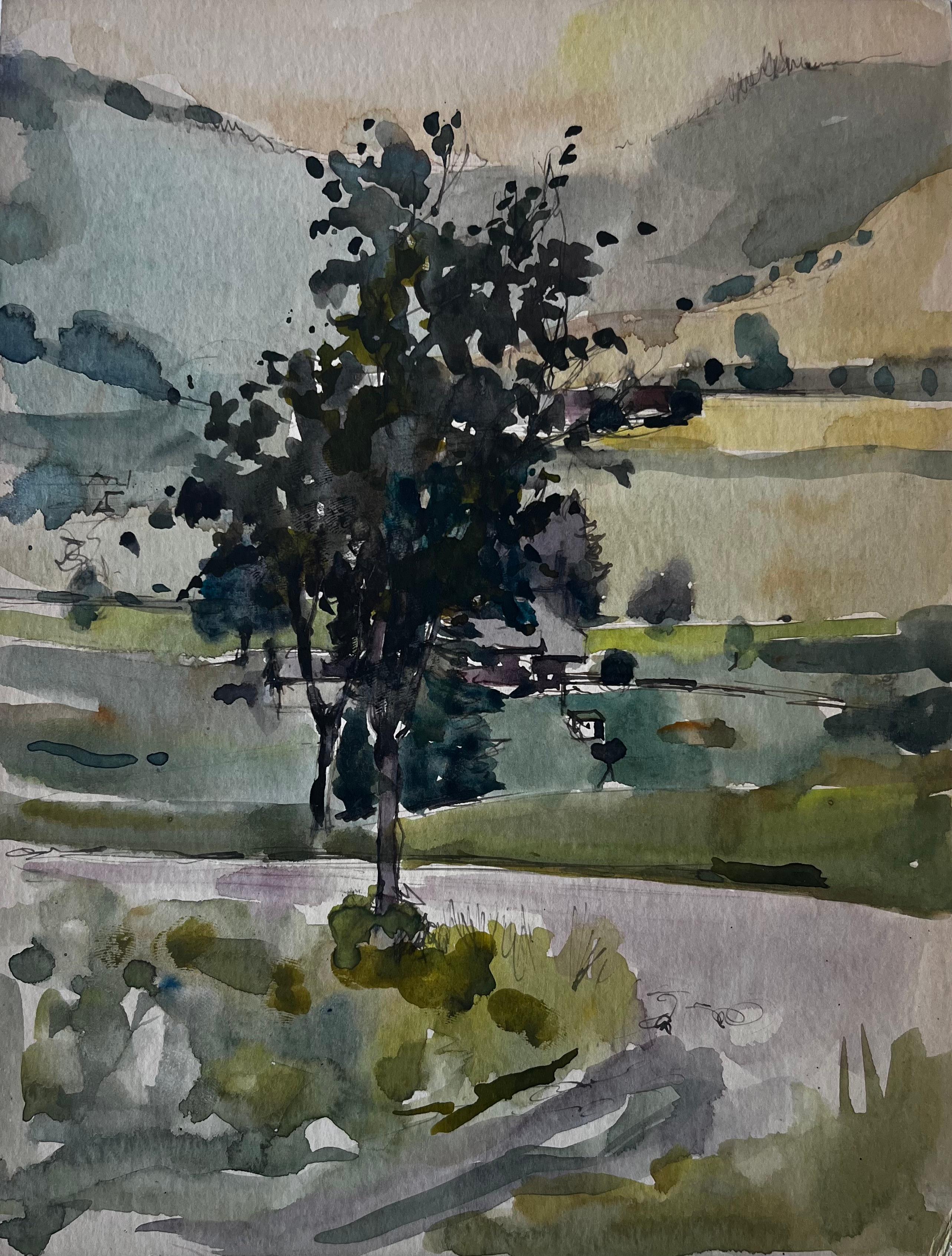 Título: Árbol en valle de montaña Paisaje francés Acuarela de Pierre Neveu
Artista: Pierre Neveu (francés n.1929)
Técnica: Acuarela sobre cartulina, sin enmarcar
Tamaño (A x A): 9,75 x 7,5 pulgadas
Estado: Bueno en general, con ligeras marcas de