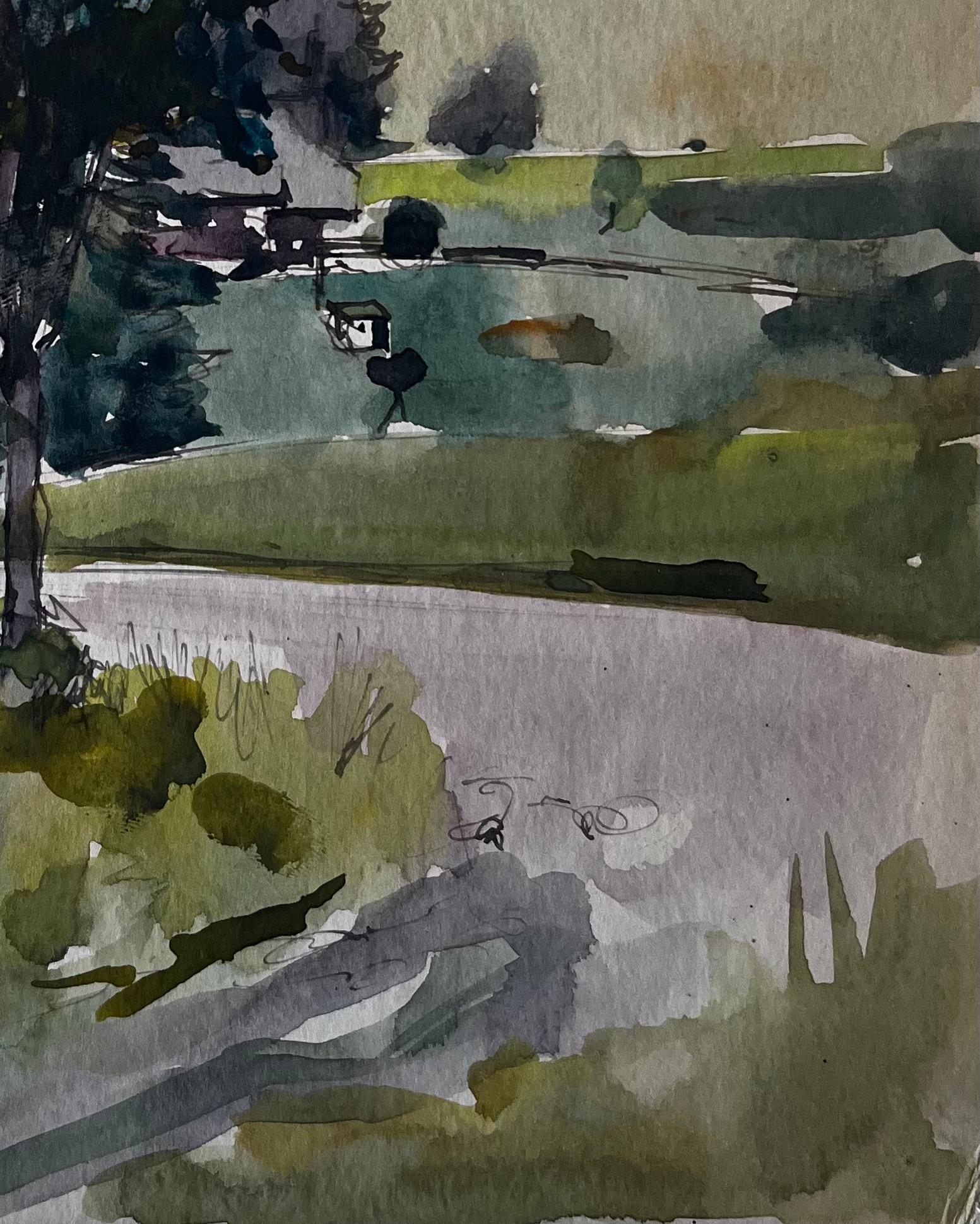 Árbol en valle de montaña Paisaje francés Acuarela de Pierre Neveu en venta 4