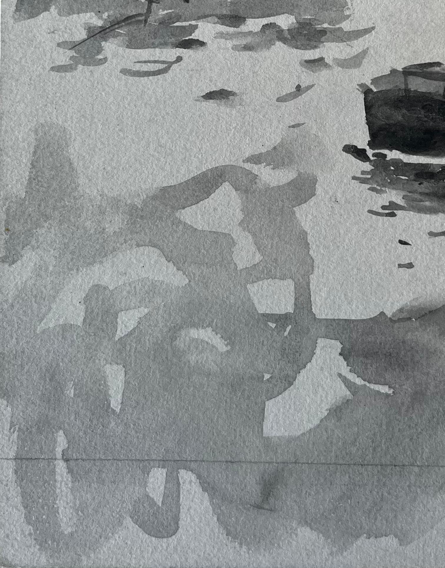 Barche e cupola di Riverside Acquerello con lavaggio a inchiostro francese di Pierre Neveu in vendita 5