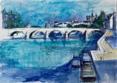 Pont Neuf Parigi Ponte della Senna Acquerello francese Paesaggio urbano di Pierre Neveu