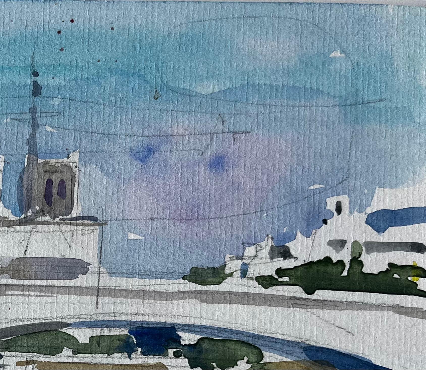 Cattedrale di Notre Dame Parigi Ponte della Senna Acquerello francese di Pierre Neveu in vendita 2