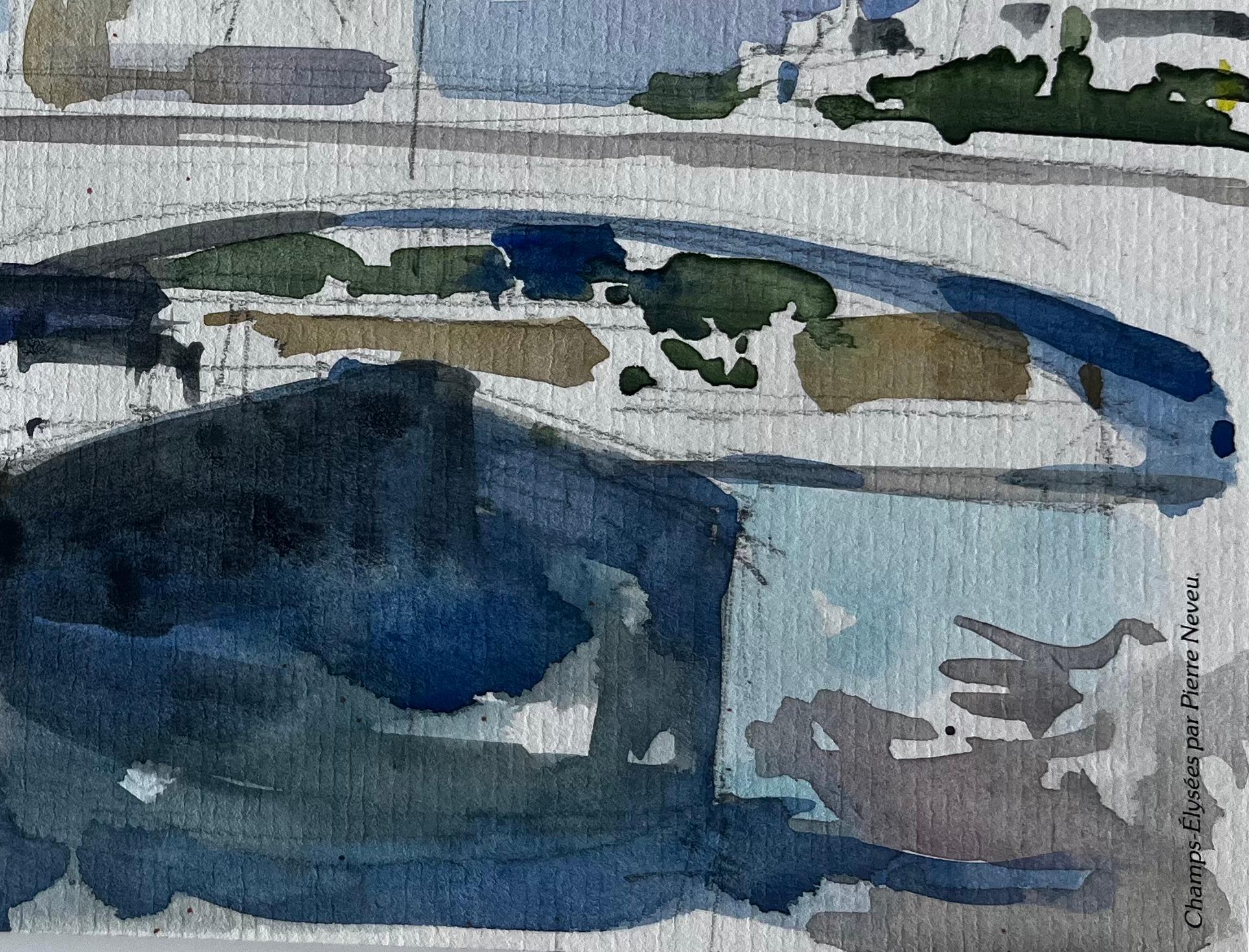 Cattedrale di Notre Dame Parigi Ponte della Senna Acquerello francese di Pierre Neveu in vendita 4