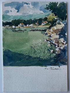 Le Pontreau Paisaje costero francés Escena marinera en acuarela de Pierre Neveu