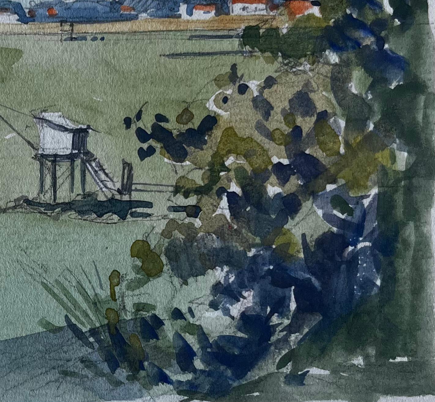 Titre : Le Pontreau Côte française cabanes de pêche aquarelle scène maritime
Artistics : Pierre Neveu (français né en 1929)
Support : Aquarelle sur carte, non encadrée
Taille (H x L) : 8.25 x 5.75 pouces
Inscrit en bas à droite, Le Pontreau
Condit :