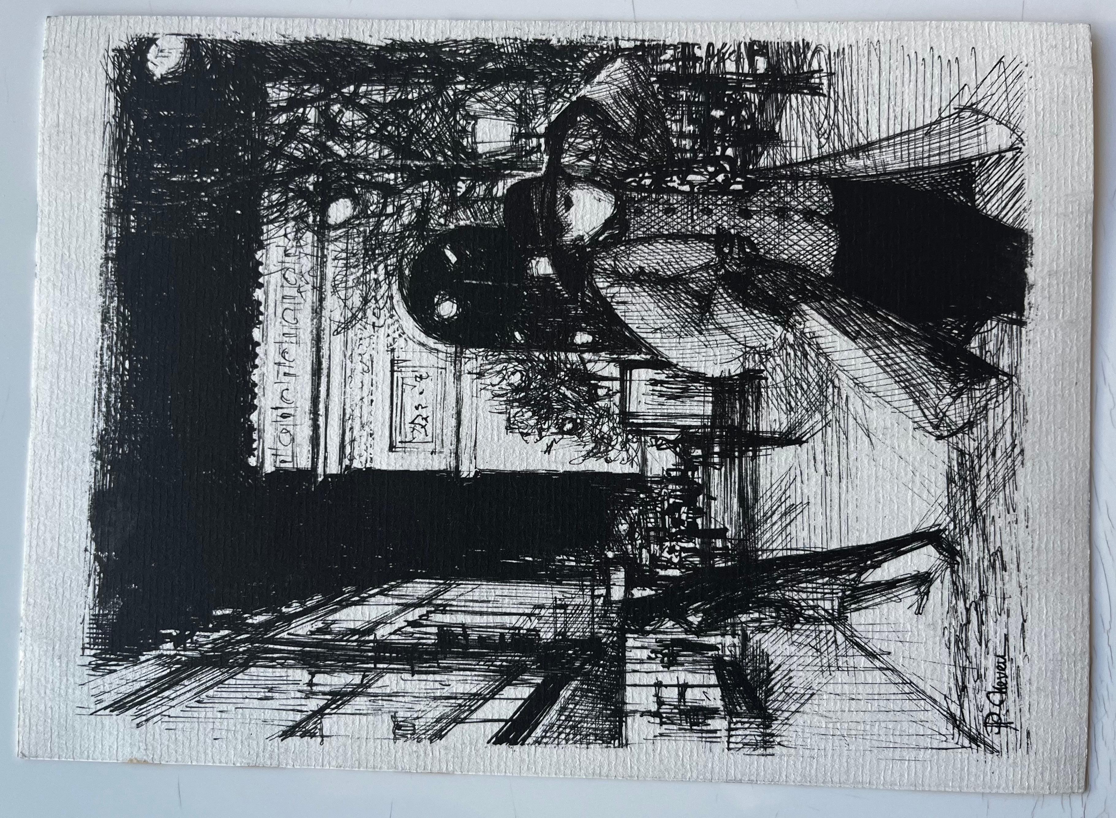 Mindin Scène d'estuaire avec bateau et carrelets Aquarelle côtière française en vente 2