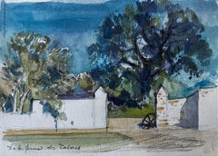 La Ferme des Arbres - Paesaggio agricolo di campagna francese, acquerello di Pierre Neveu