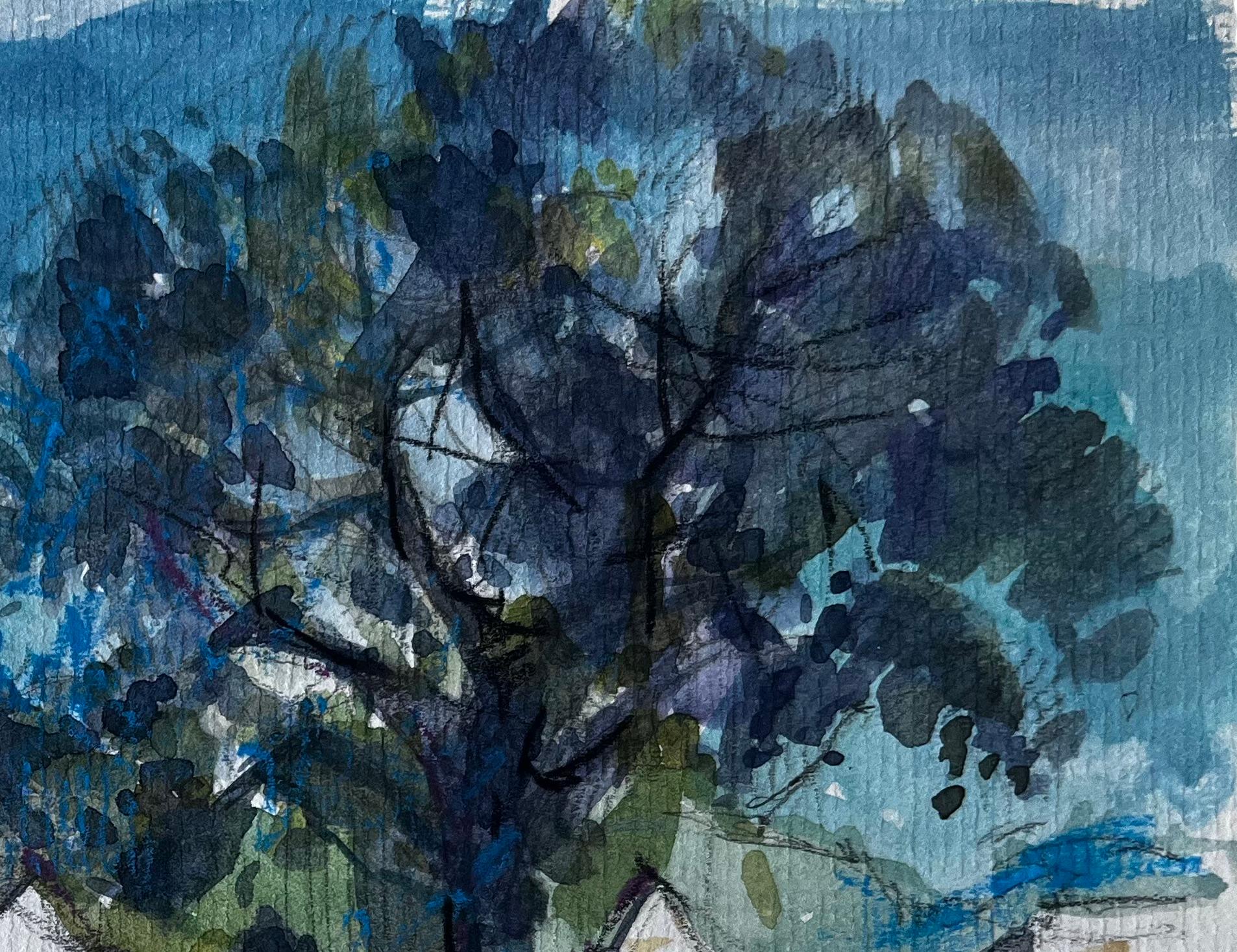La Ferme des Arbres Paysage rural français Aquarelle de Pierre Neveu en vente 2