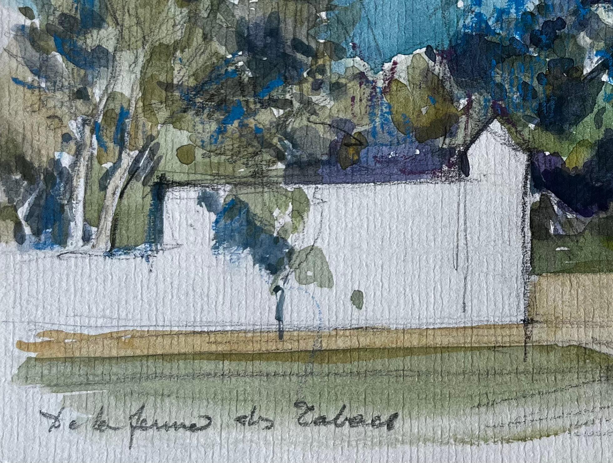 La Ferme des Arbres Paysage rural français Aquarelle de Pierre Neveu en vente 4