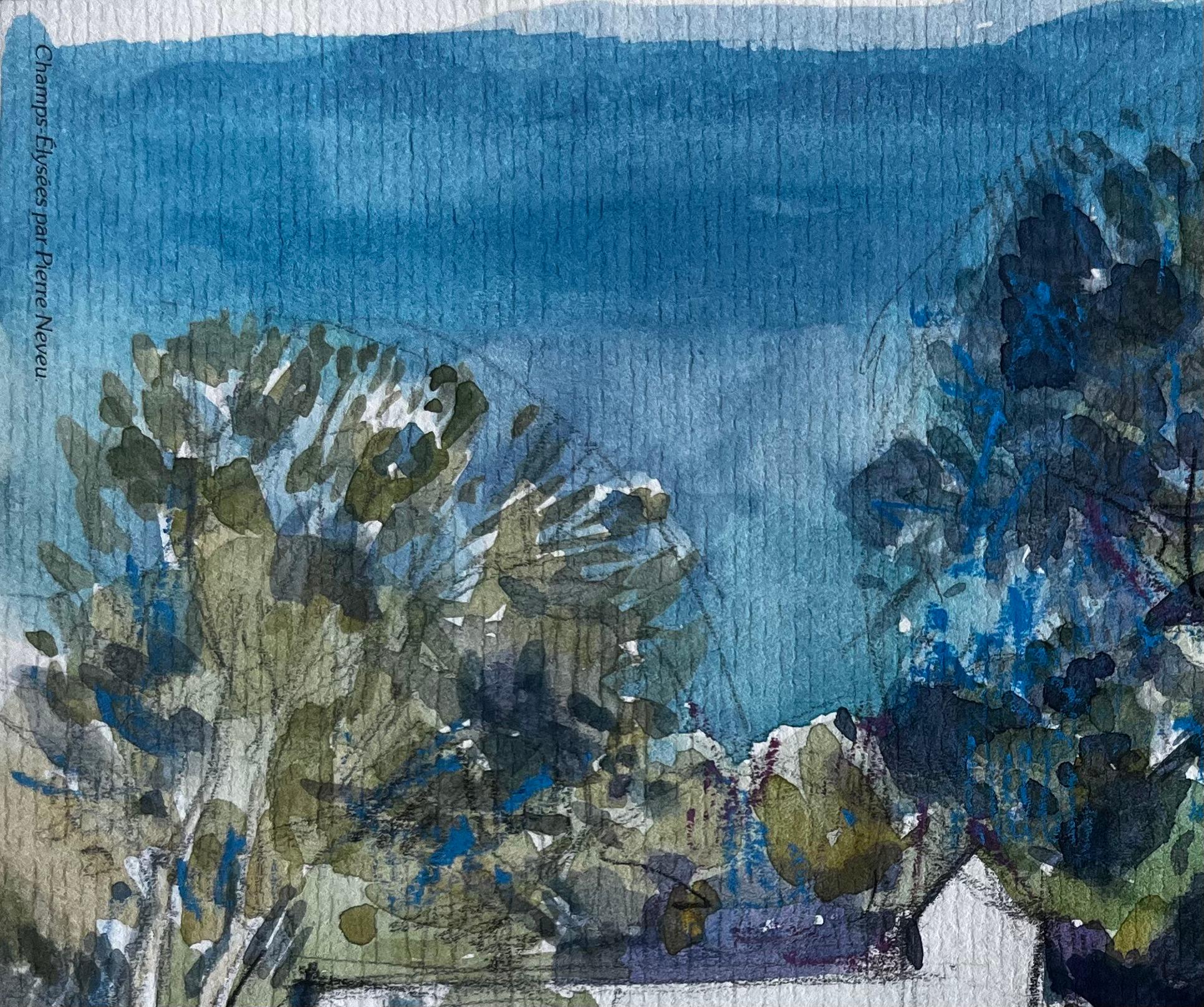La Ferme des Arbres Paysage rural français Aquarelle de Pierre Neveu en vente 5