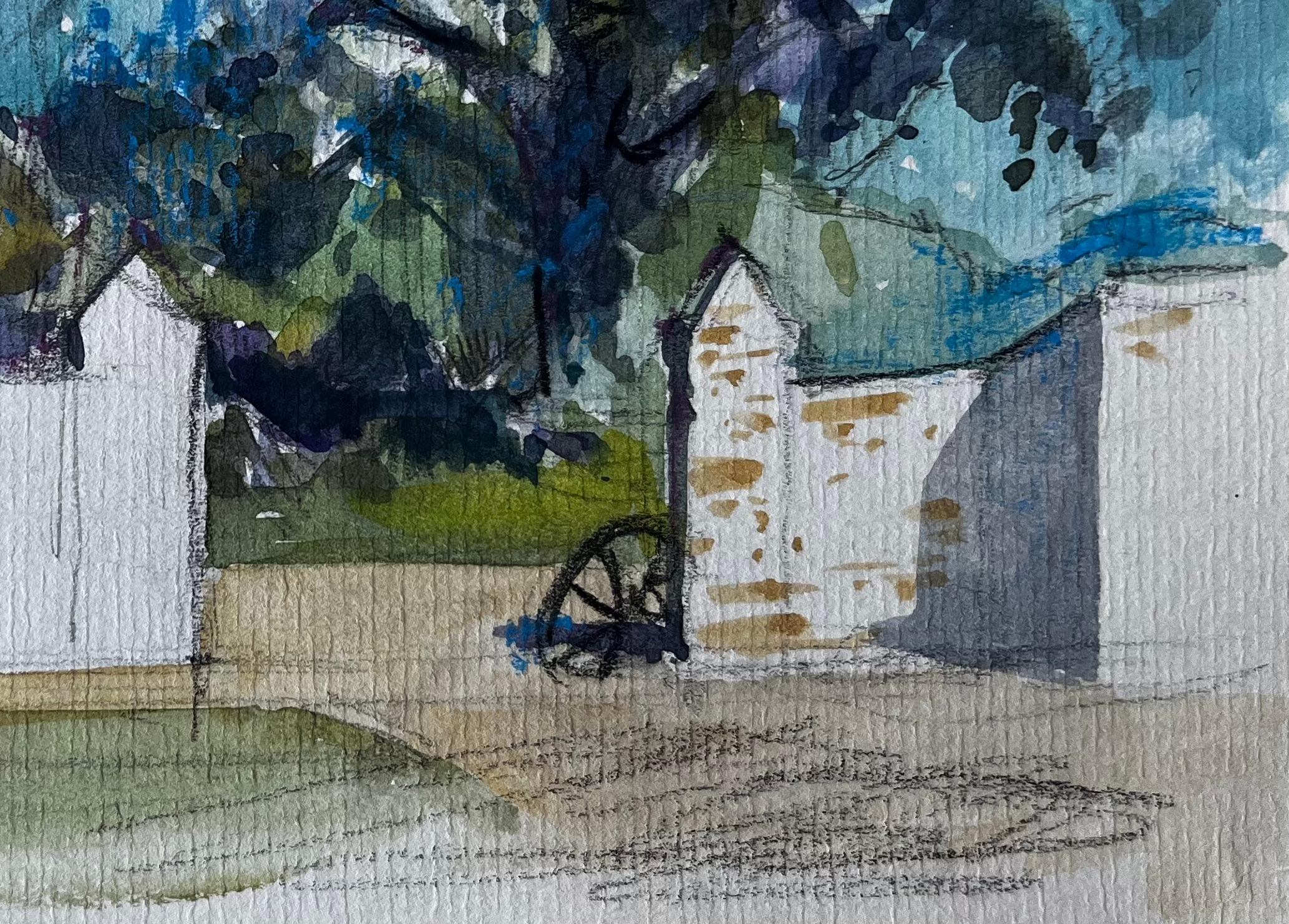 La Ferme des Arbres Paysage rural français Aquarelle de Pierre Neveu en vente 3