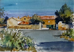 La Ferme des Sables, paesaggio agricolo francese, acquerello di Pierre Neveu