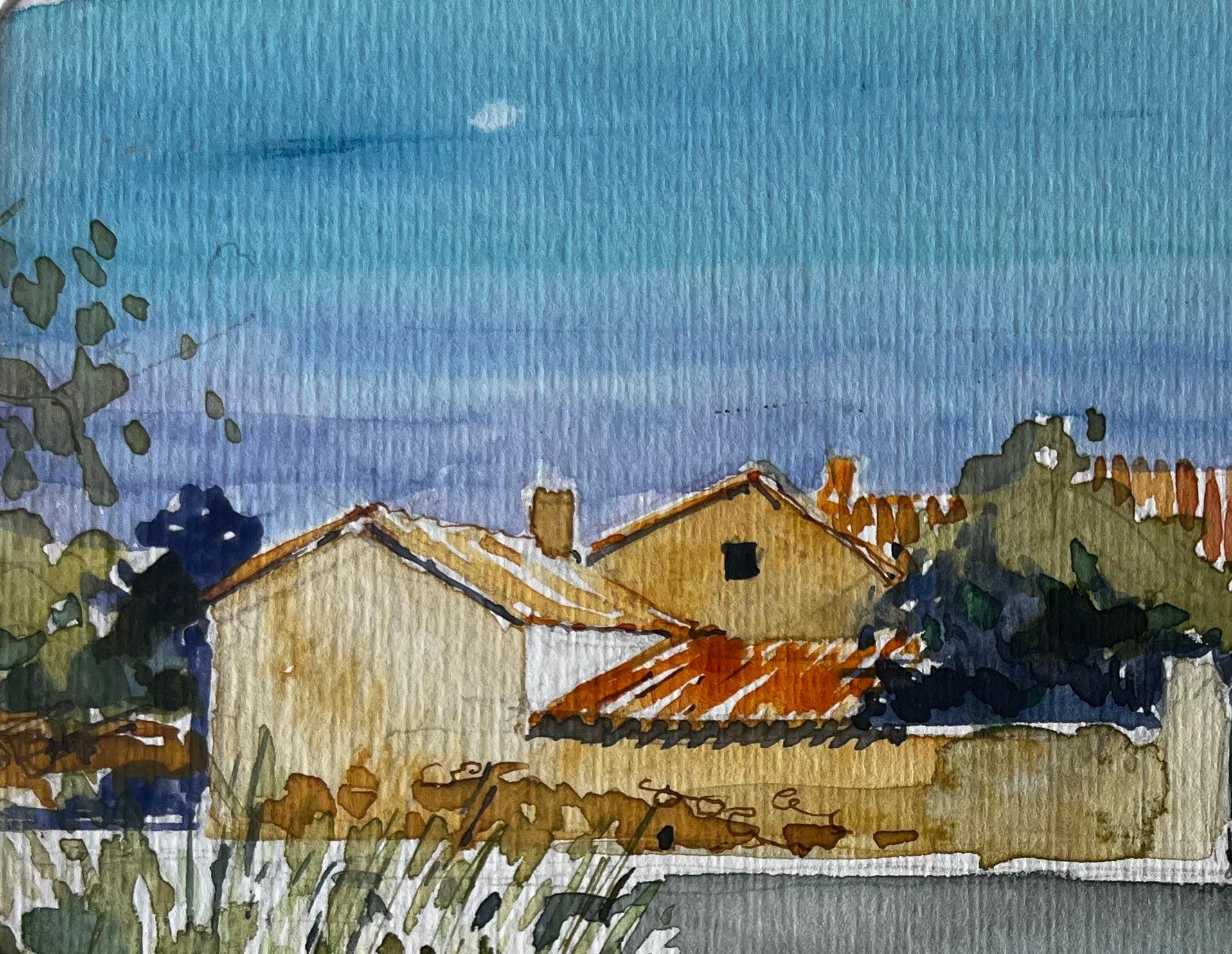 La Ferme des Sables, paesaggio agricolo francese, acquerello di Pierre Neveu in vendita 3